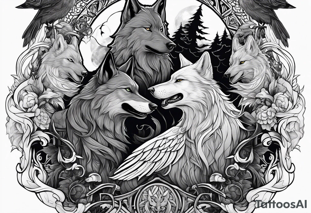 Thor Odin Loki freyha wolves and ravens tattoo idea