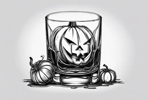 glass of whiskey but the ice cube is a jack-o-lantern tattoo idea