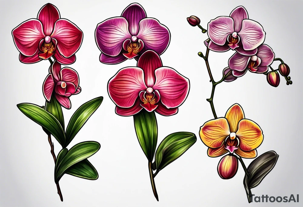 Small orchids on stem tattoo idea