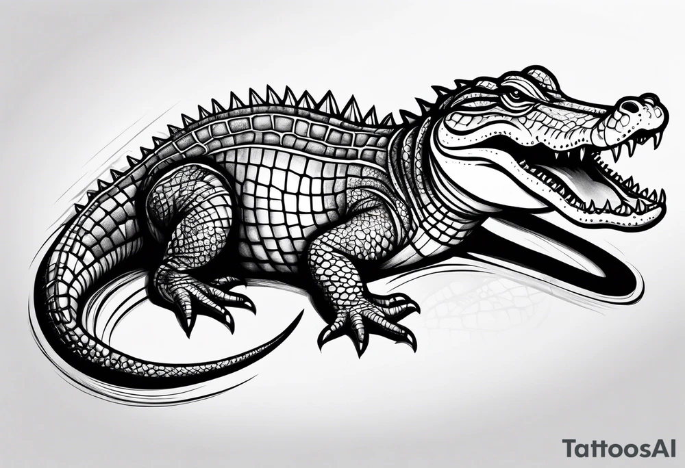 Full body alligator with tail leg top view tattoo idea