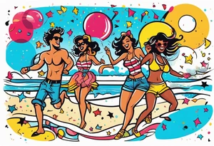 vintage beach dance party with music and confetti tattoo idea