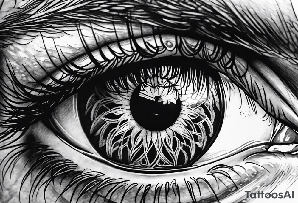 Eye ball up close with dead people in the reflection tattoo idea