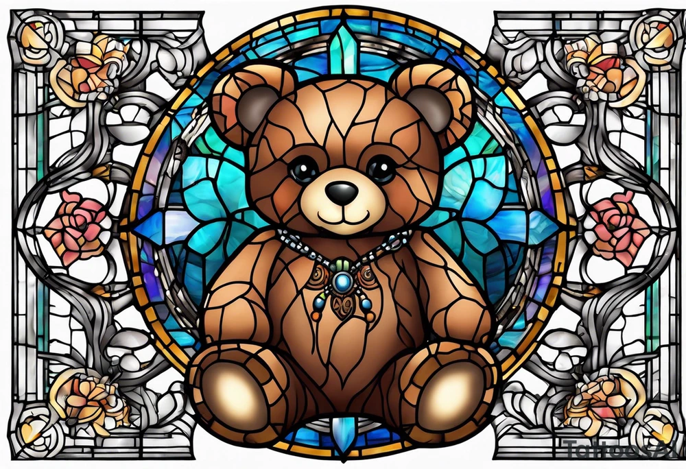 Teddy bear stained glass tattoo idea