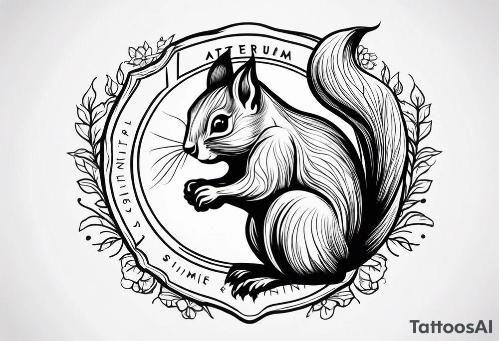 Draw a squirrel accompanied by the writing simul in aeternum tattoo idea