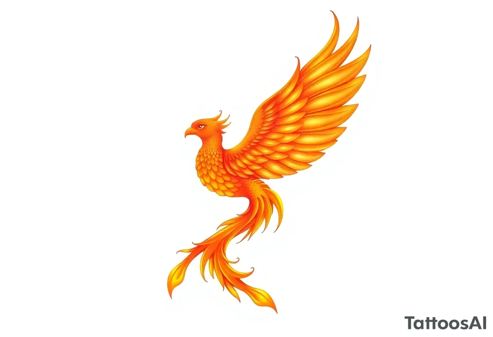 magnificent phoenix rising from golden flames with trailing embers tattoo idea