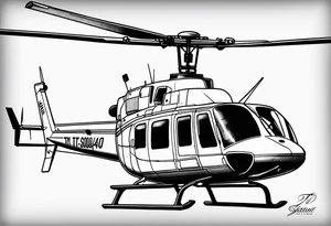 a bell 407 helicopter with the name "T. Sousa" on it. tattoo idea