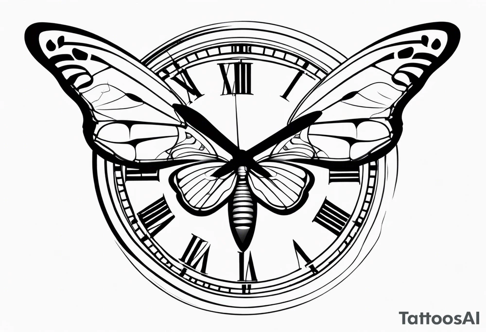 Butterfly flying over a clock. tattoo idea