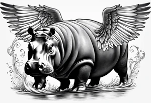 Hippopotamus with wings tattoo idea