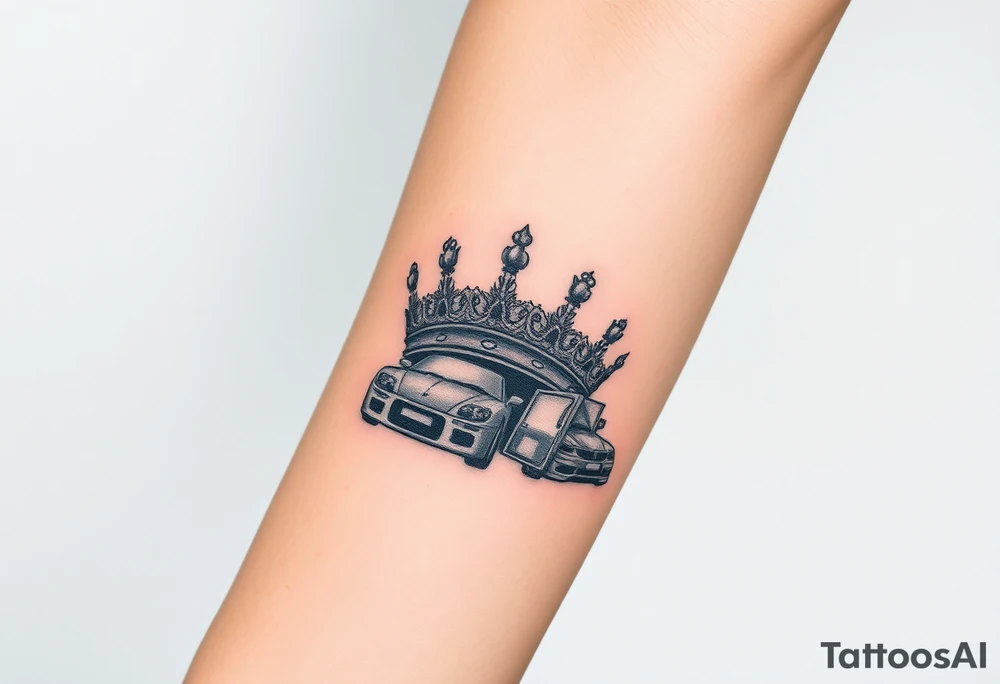 King crown with cars and girls and money tattoo idea