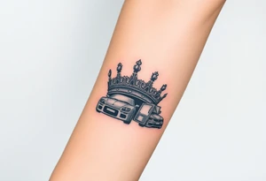 King crown with cars and girls and money tattoo idea