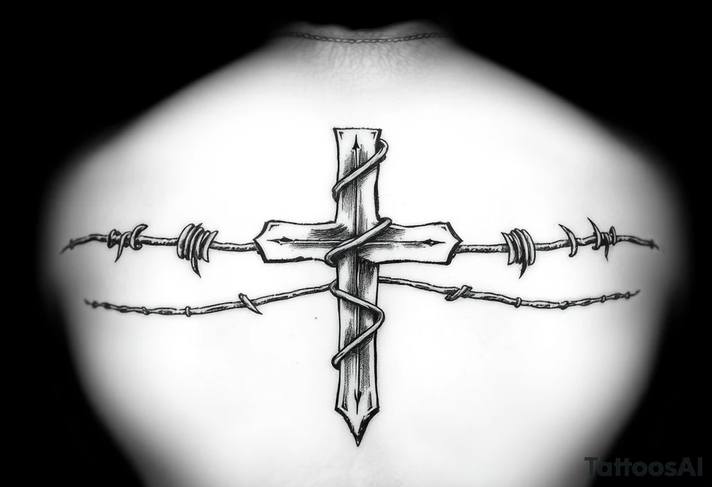Cross wrapped in barb wire tattoo idea