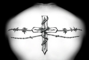 Cross wrapped in barb wire tattoo idea