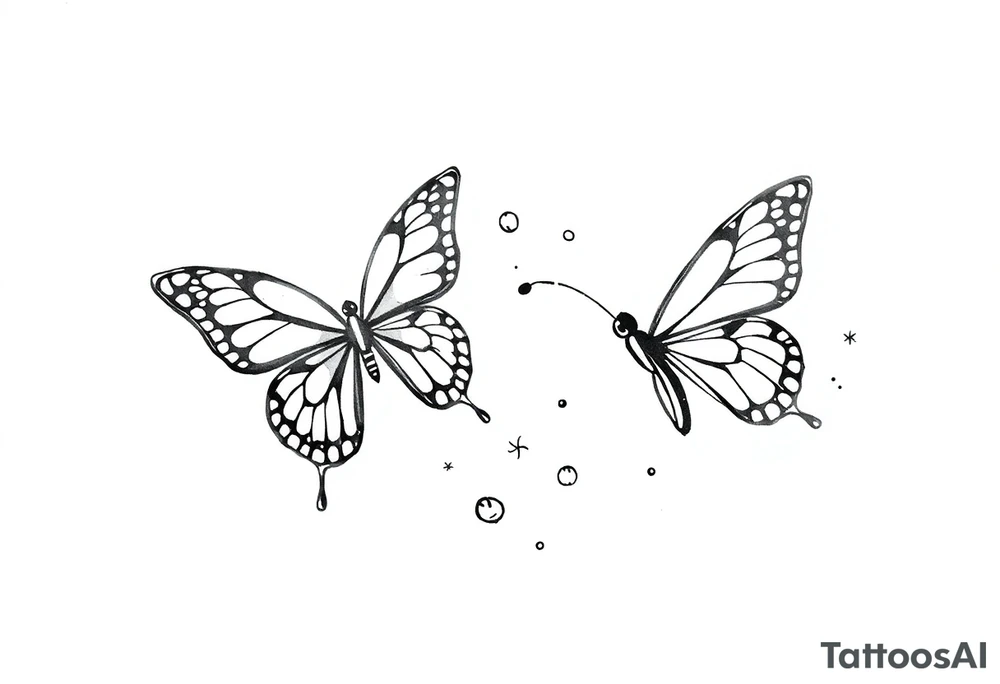 Basic outlines butterflies with lots of sparkles and some bubbles tattoo idea