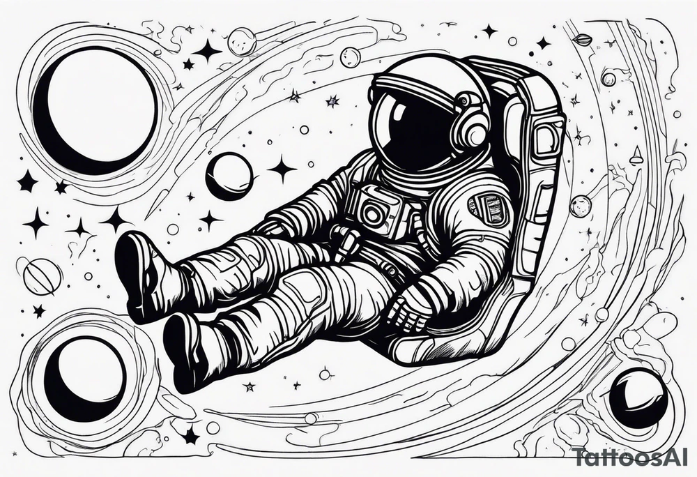 An astronaut floating in space with planets around him tattoo idea
