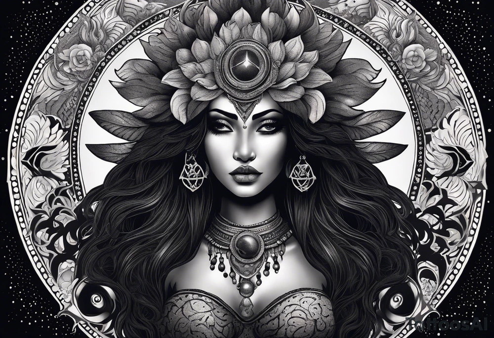black kali, goddess pirate, alien, angel, pachamama, valkrye, warrior, flying, skull, lotus azul, wing, eagle, zenza resonance, stars, 5D, anahata chakra, death, durga, riding on a tiger, flying lady, kundalini, chest tatoo, samuri, rebel,serpent tattoo idea