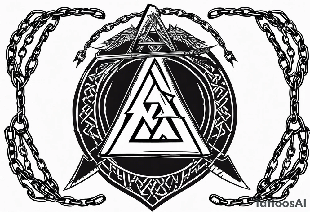 Valhalla sword shield axe barbed wire chains valknut fire tattoo idea