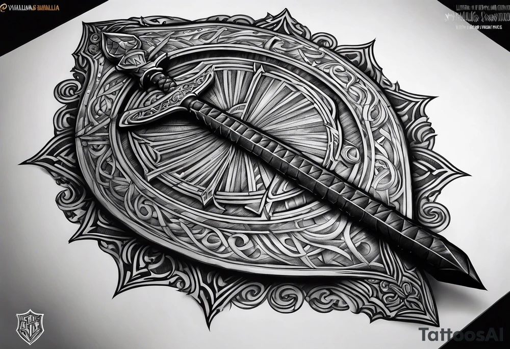 Valhalla shield fire sword tattoo idea