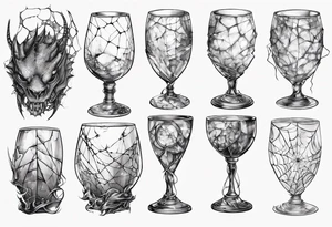 Shattered glass goblet tangled spiderweb dragon scales tattoo idea