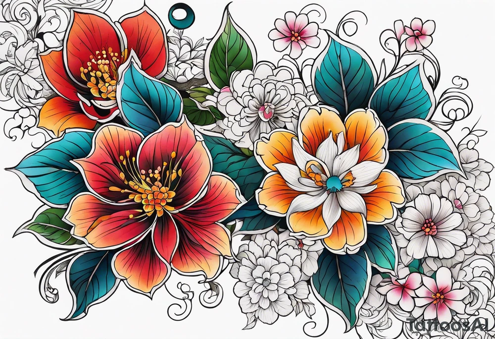 ornaments of flowers tattoo idea
