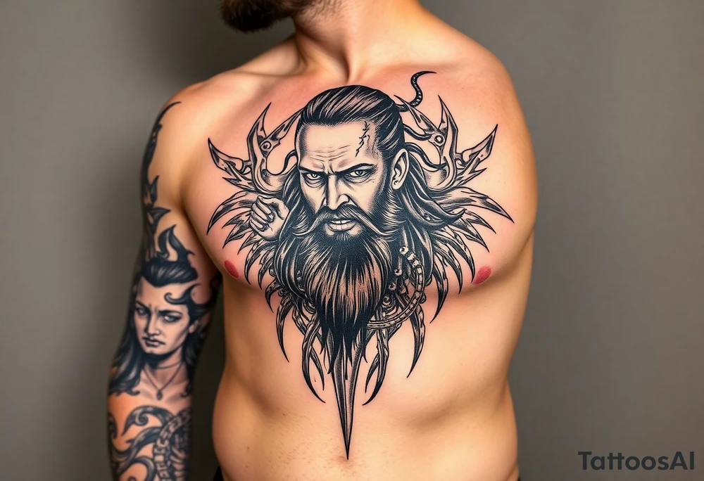 Bray Wyatt the Fiend center piece with tribal surrounding covering up old tattoo tattoo idea
