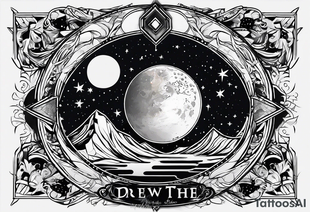 I want the name "Drew" with a space background tattoo idea