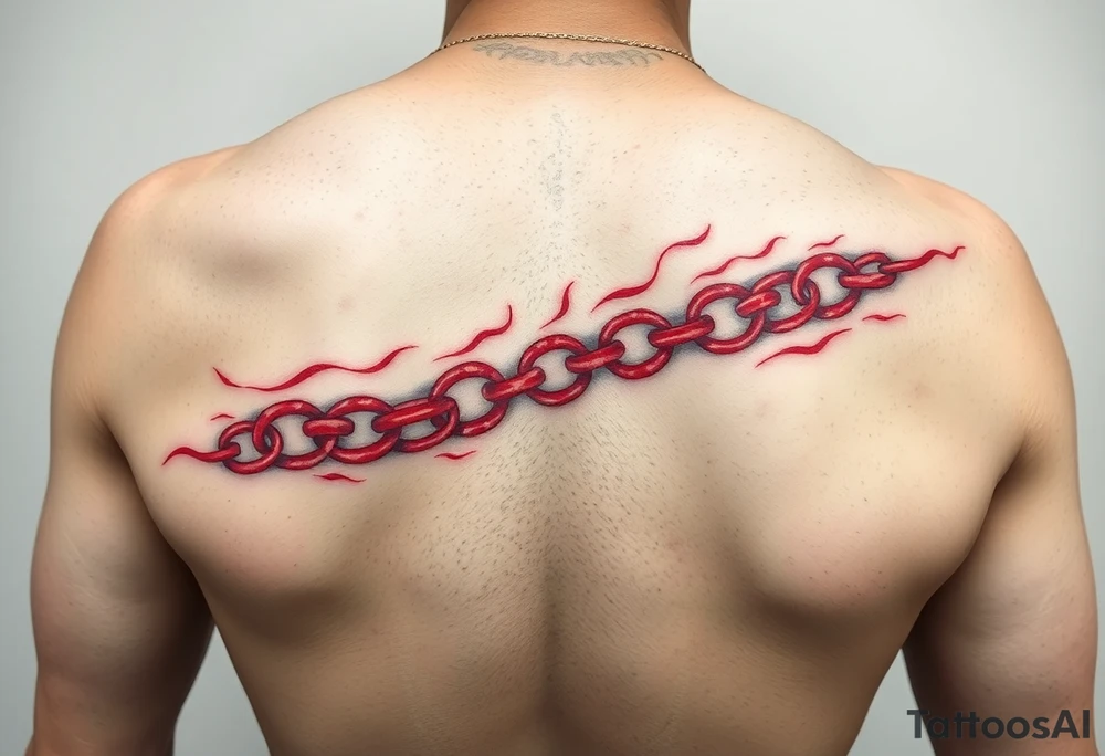 Red burn-like 6 chains scars going across the whole forearm horizontally tattoo idea