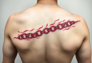 Red burn-like 6 chains scars going across the whole forearm horizontally tattoo idea