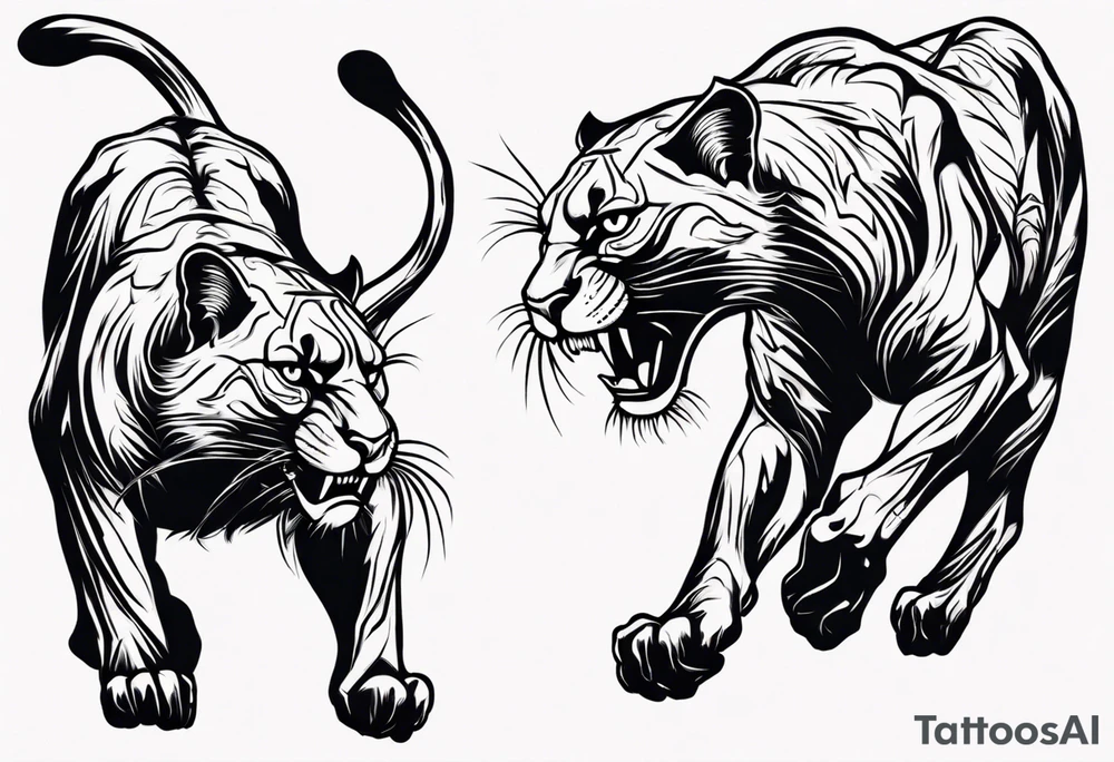 A black vicious pumas walking, but looking to the side tattoo idea A black vicious pumas walking, but looking to the side tattoo idea