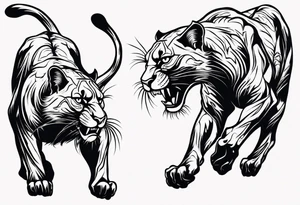 A black vicious pumas walking, but looking to the side tattoo idea