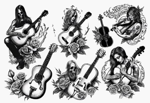 DEATH OF AN ACOUSTIC GUITAR AND VIOLIN PLAYER tattoo idea
