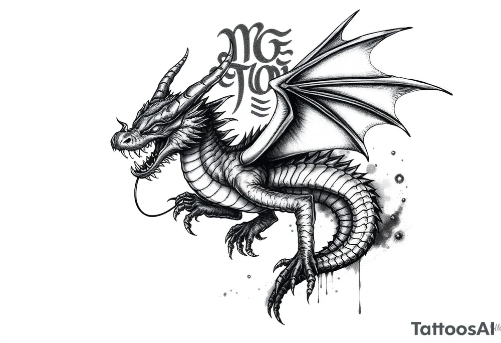 Horror dragon tattoo with cancer zodiac sign on background tattoo idea