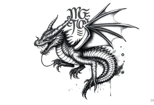 Horror dragon tattoo with cancer zodiac sign on background tattoo idea