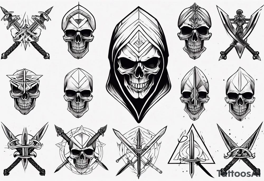 hooded skull sword tattoo idea