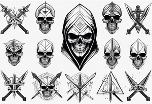 hooded skull sword tattoo idea