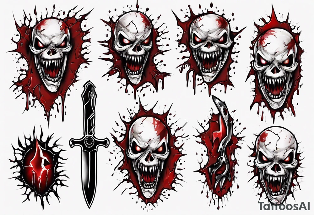 Sharp teeth
Biting blade
Horror
Blood
Cracked tattoo idea