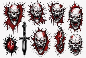 Sharp teeth
Biting blade
Horror
Blood
Cracked tattoo idea