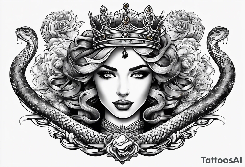the crown of a queen transforms into snakes tattoo idea
