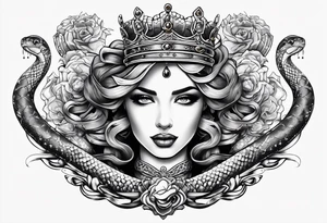 the crown of a queen transforms into snakes tattoo idea