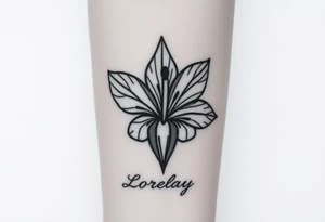 Crea un diseño significativo sobre la flor de bayahibe egipcia y que tenga el nombre escrito por de bajo del diseño el nombre de mi hermana Lorelay para la parte baja del bíceps tattoo idea