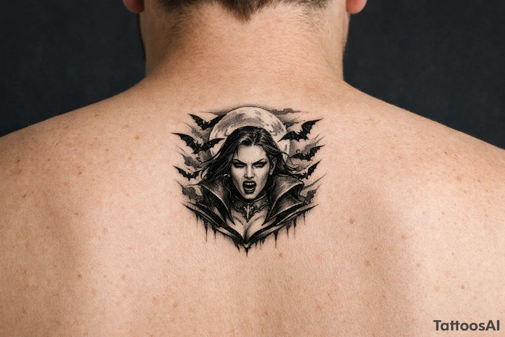 female vampire,bats,full moon. tattoo idea