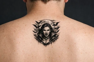 female vampire,bats,full moon. tattoo idea