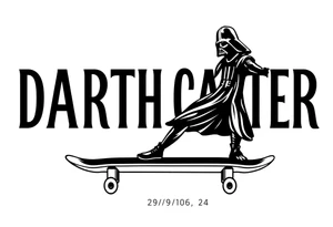 Skateboarding TALL Darth Vader
WORDS in star wars font "Darth Carter"
12/29/88-01/06/24 tattoo idea
