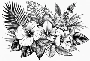Tropical floral leaves tattoo idea