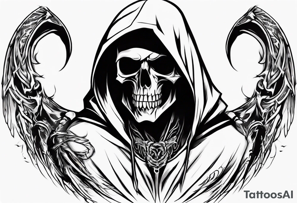 Upper half of a hooded reaper with no weapon tattoo idea