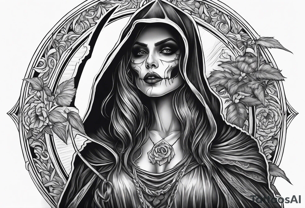 full body Female grim reaper tattoo idea