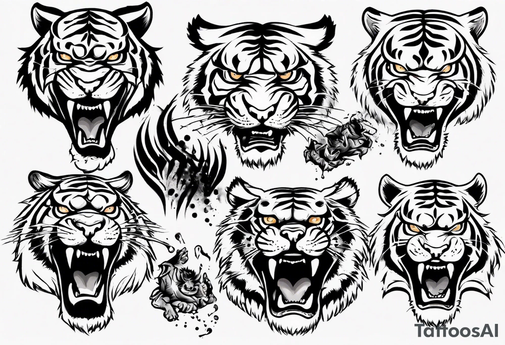 Ferocious Tiger roaring tattoo idea