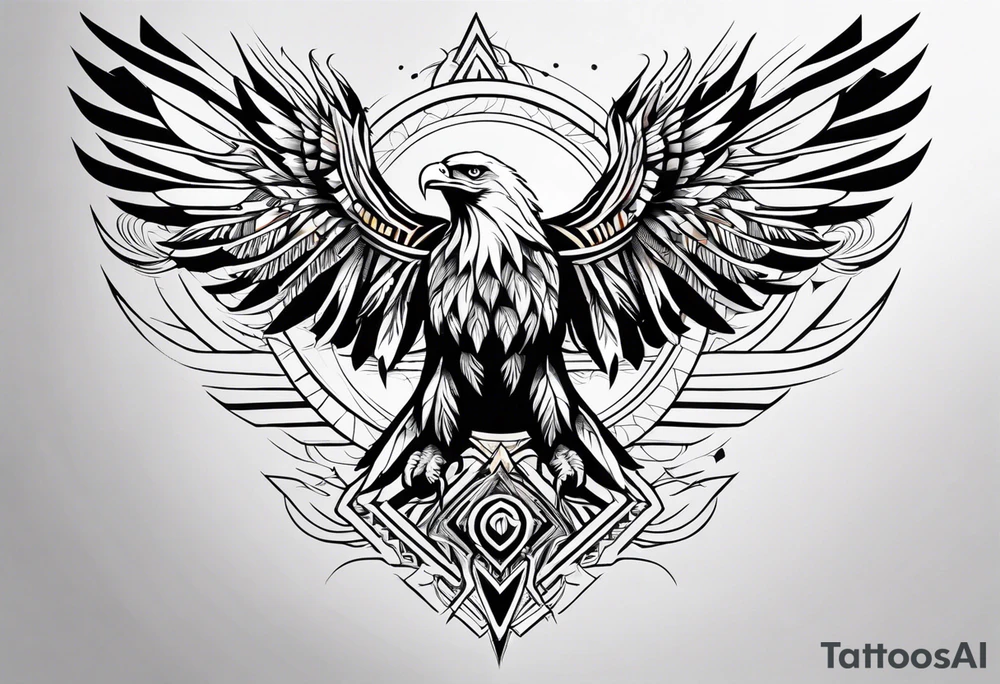 tribal eagle morphed with phoenix and human figure. forearm tattoo idea