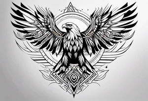 tribal eagle morphed with phoenix and human figure. forearm tattoo idea