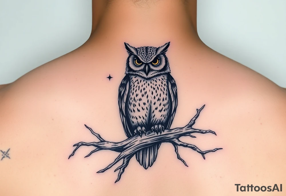 wise owl perched on ancient oak branch under starlit sky tattoo idea wise owl perched on ancient oak branch under starlit sky tattoo idea