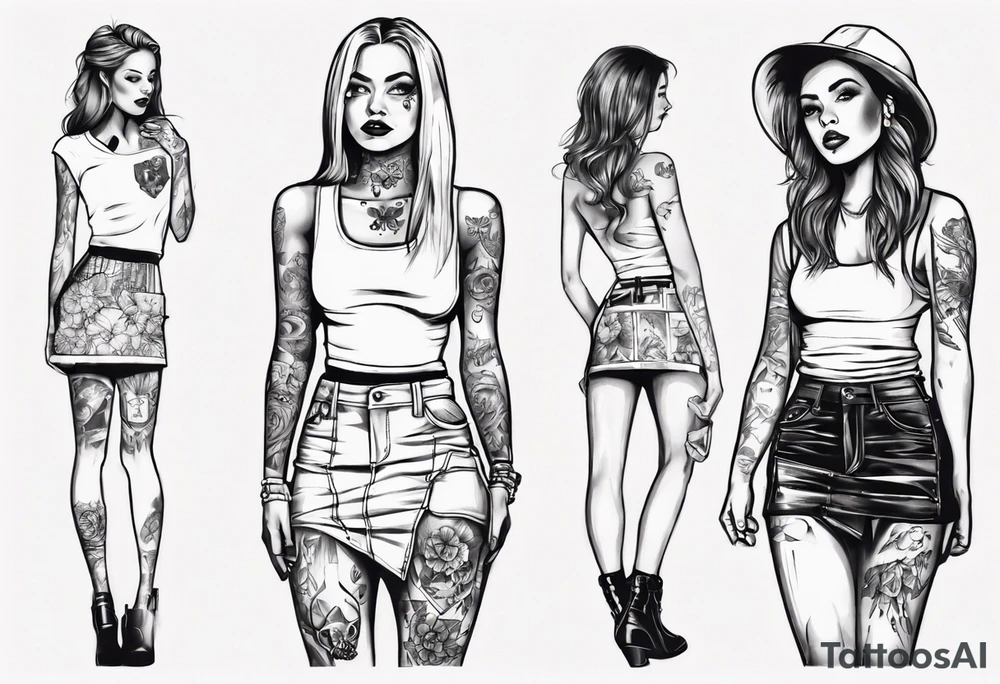 Girl wearing a mini skirt tattoo idea
